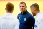 Ukrainos futbolo rinktinės treniruotė ir spaudos konferencija Vilniuje.